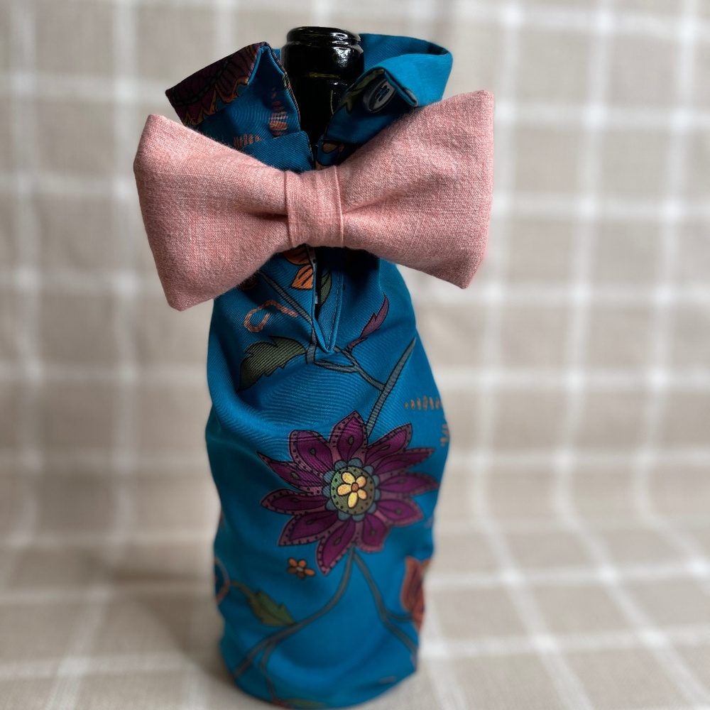 Handcrafted Wine or Liquor Bottle Gift Bag Made From Shirt and Tie